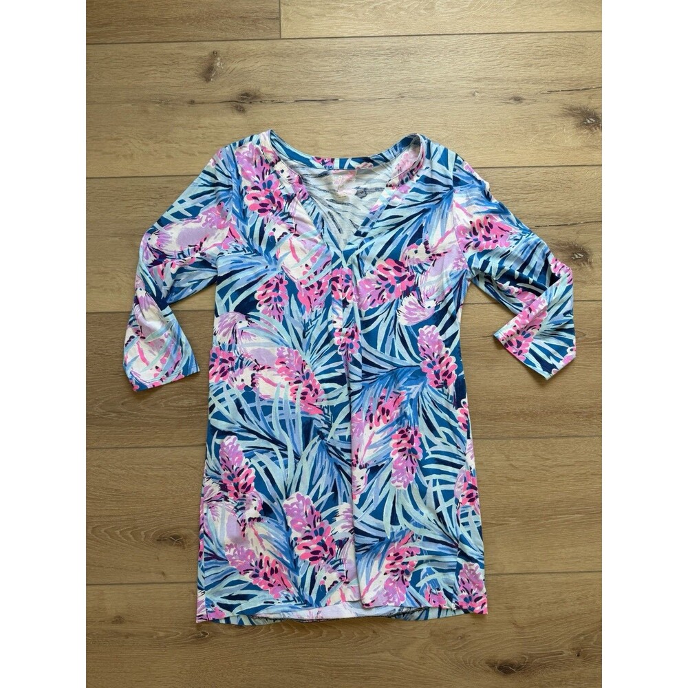 Medium LILLY PULITZER Mr Peacock Blue Tweethearts DAPHNE Tunic Shirt Dress